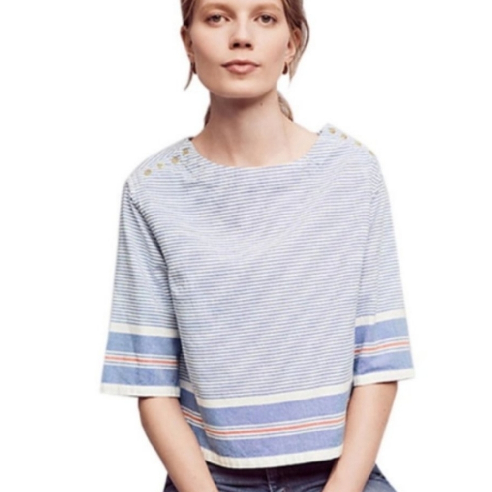 Anthropologie Maeve Sullivan Stripe Boatneck Top, Sz M
